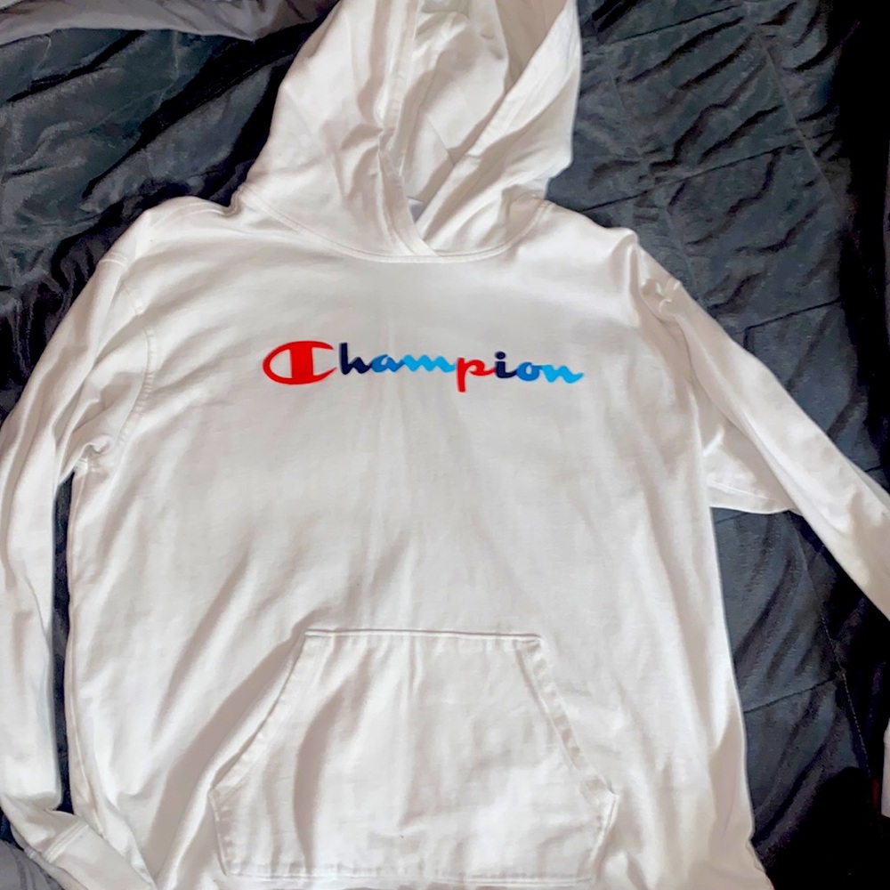 White champion hoodie size Large fits like a Medium